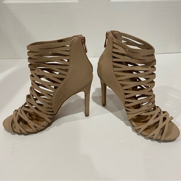 ANNE MICHELLE Women's Sugarlove Strappy Peep Toe Stiletto Heel - nude, size 6 - Picture 9 of 12